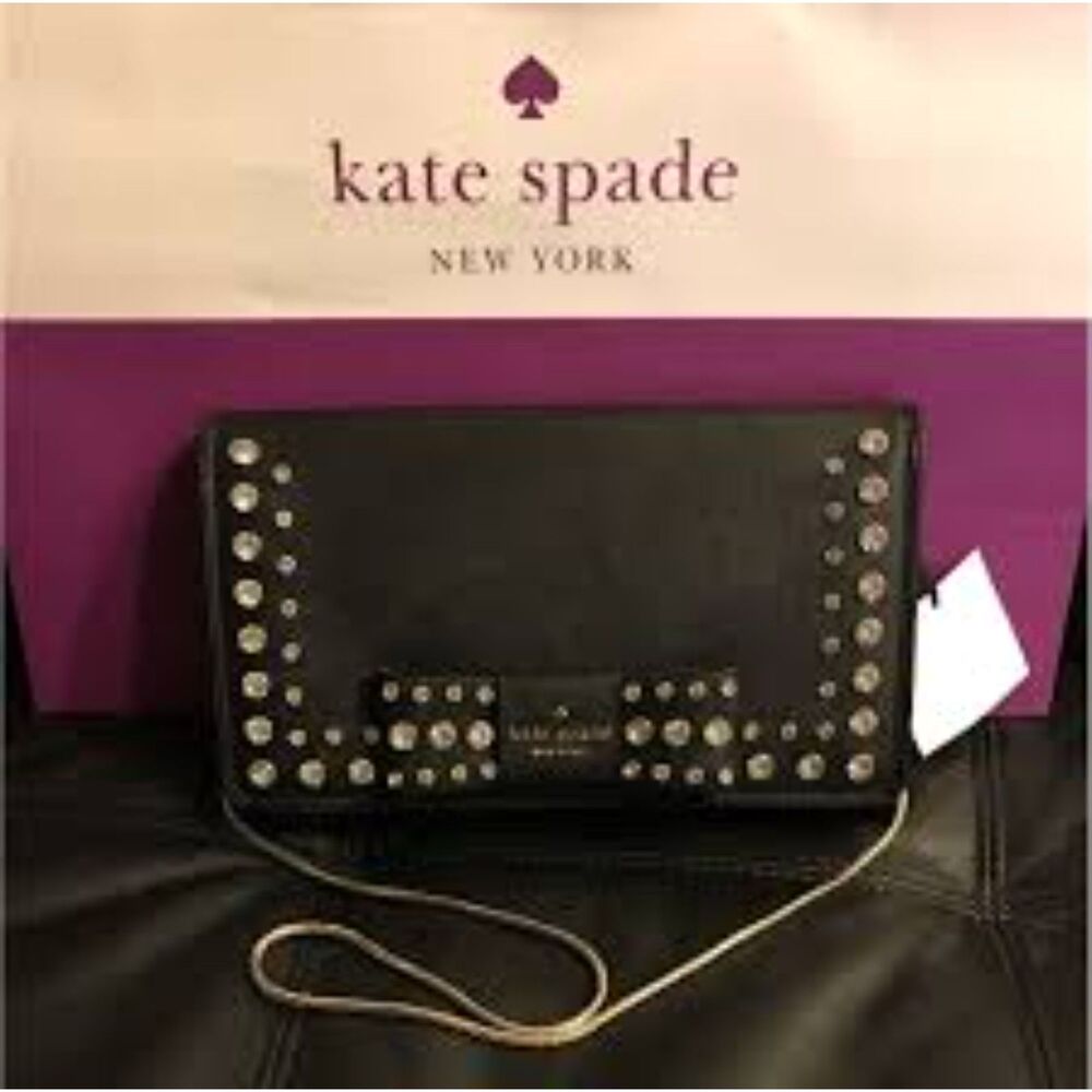 Kate Spade Eva Davies Mews Black Jeweled Bow Clutch Crossbody Bag